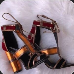 Casadei Black and Gold Strappy Heels